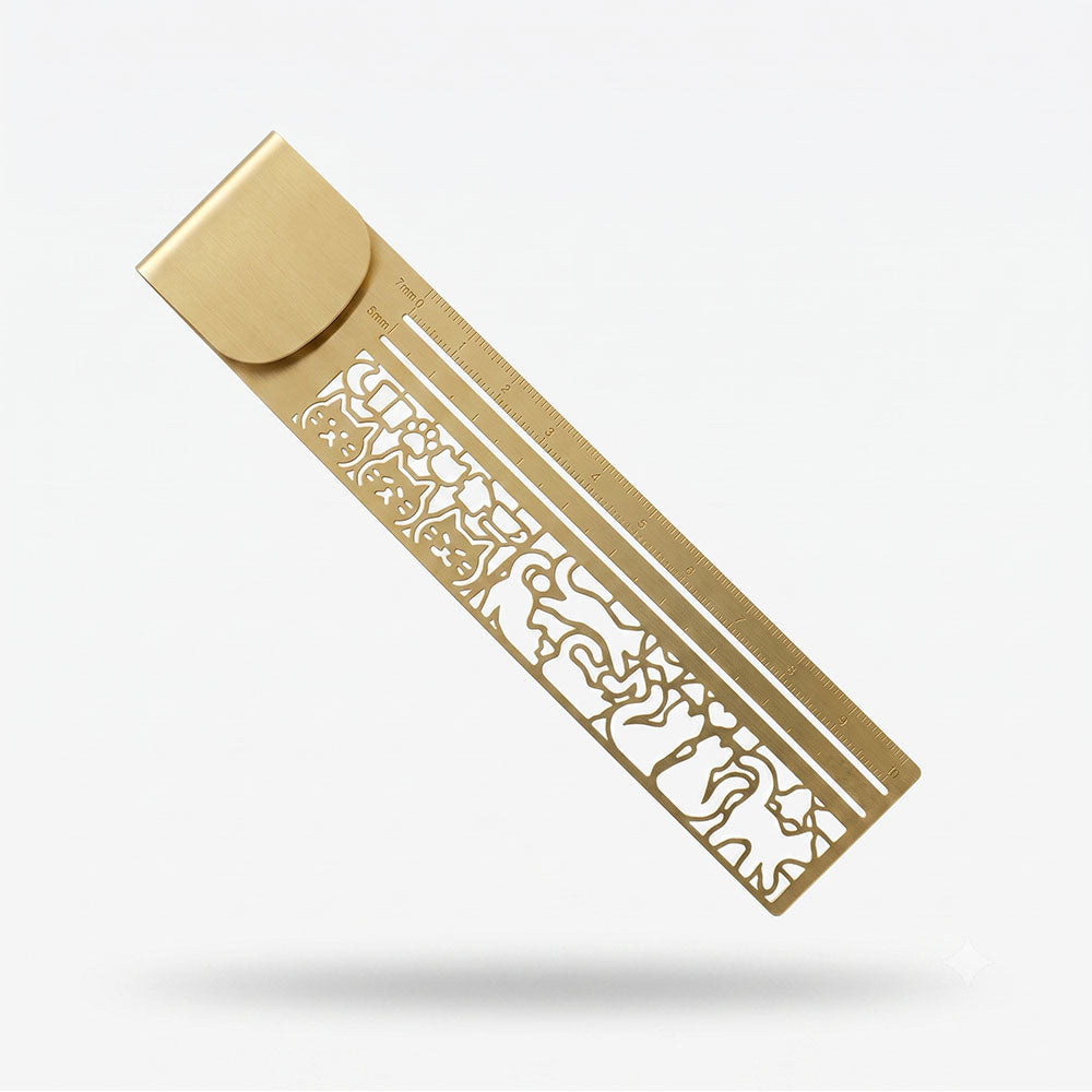 🐱✨ 50% OFF Cute Hollow Cat Brass Bookmark Ruler 📏 | 2-in-1 Gift for Book Lovers