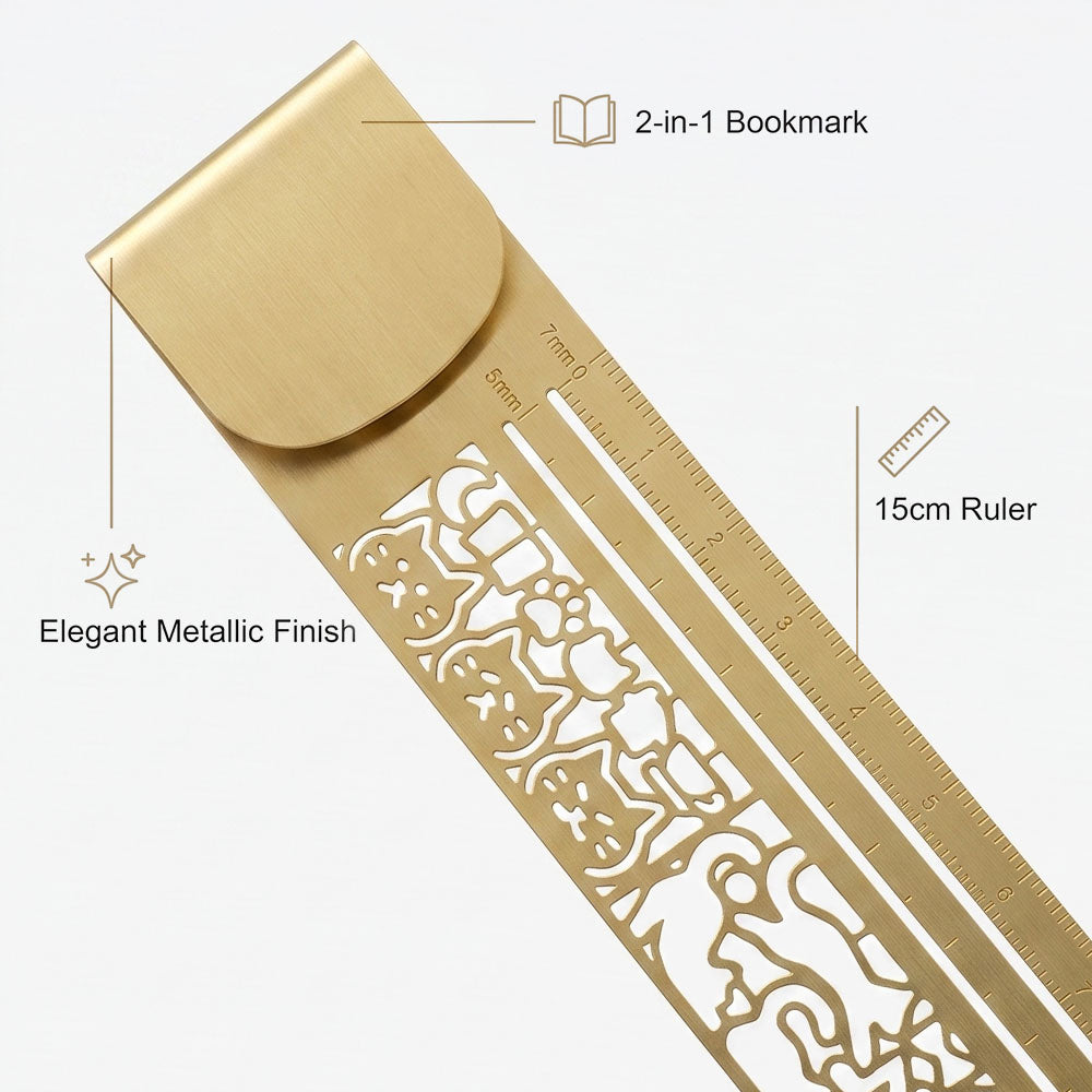 🐱✨ 50% OFF Cute Hollow Cat Brass Bookmark Ruler 📏 | 2-in-1 Gift for Book Lovers