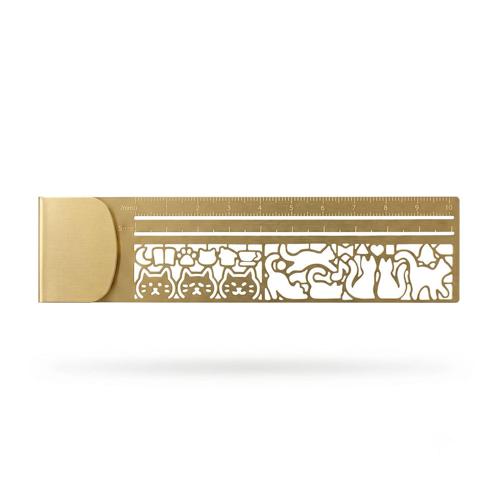 🐱✨ 50% OFF Cute Hollow Cat Brass Bookmark Ruler 📏 | 2-in-1 Gift for Book Lovers