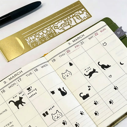 🐱✨ 50% OFF Cute Hollow Cat Brass Bookmark Ruler 📏 | 2-in-1 Gift for Book Lovers