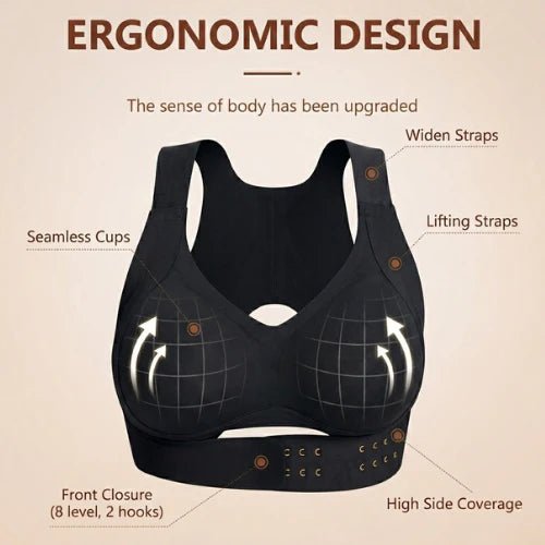 [Postural correction] Women's Beige Wireless Bra, Soft Breathable Non-removable Moulded Cups