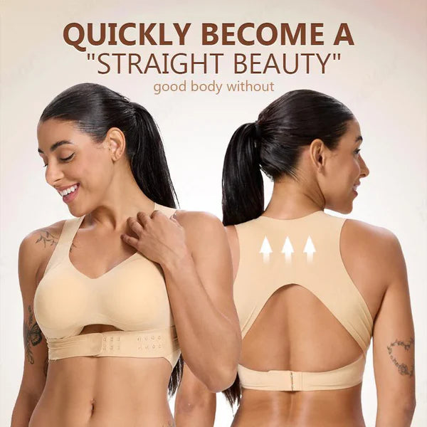 [Postural correction] Women's Beige Wireless Bra, Soft Breathable Non-removable Moulded Cups