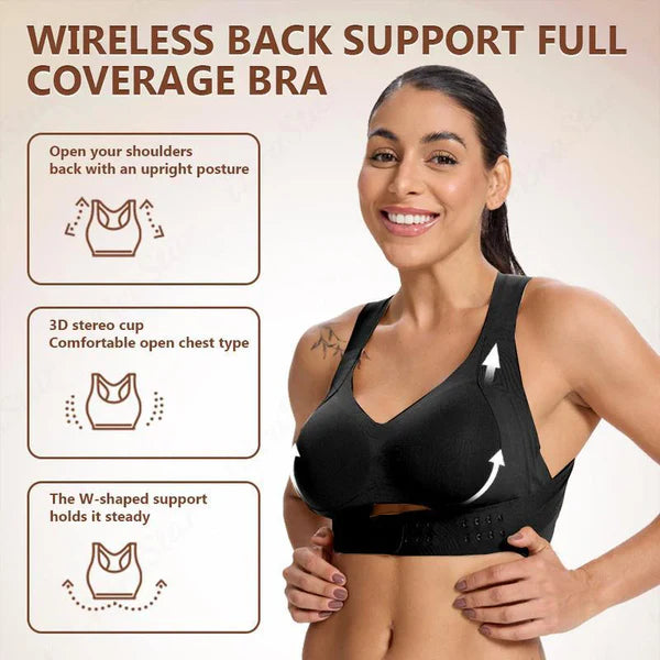 [Postural correction] Women's Beige Wireless Bra, Soft Breathable Non-removable Moulded Cups